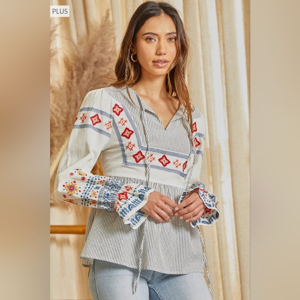 👜Boho Scandinavian Style Embroidered Long Sleeve Top
